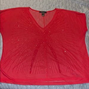 Ashley Stewart Red Sheer Beaded & Sequins Top